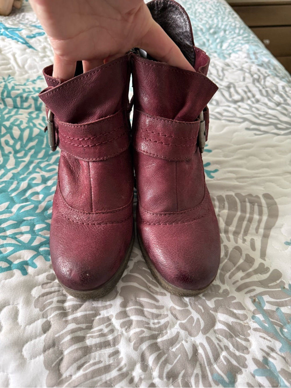 Women's Burgundy Leather Wedge Ankle Boots